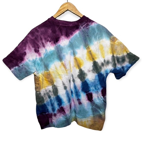 Hand Tie Dyed Upcycled Multicolor French Terry Short Sleeve Sweatshirt Women's M - Picture 2 of 11